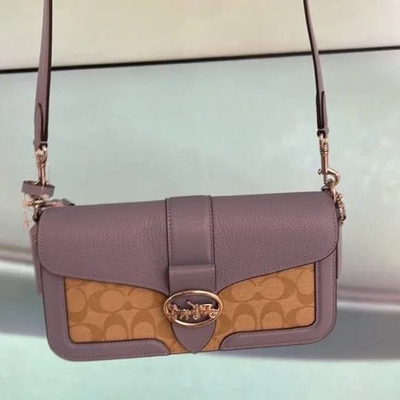 Coach Georgie Shoulder Bag In Signature Canvas Light Khaki / Marble Blue - Picture 15 of 16